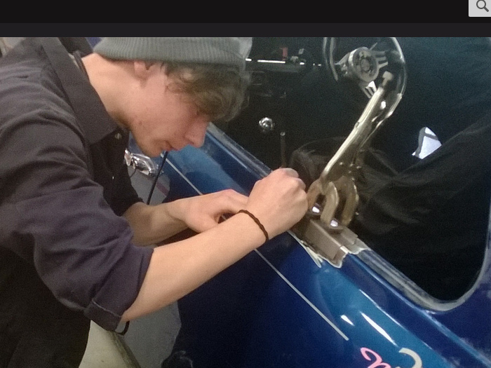 The lower edge of the Mini window had rusted through, a new repair piece had to be made and then welded by the student