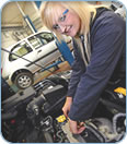Student working on car