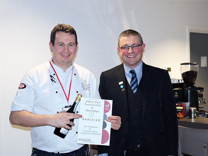 Andrew with restaurant manager John Holden