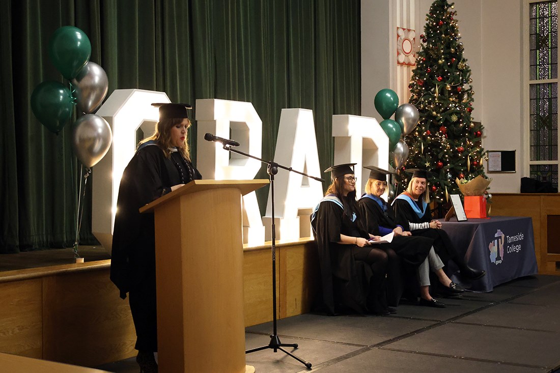 Eleanor delivering her speech during the graduation