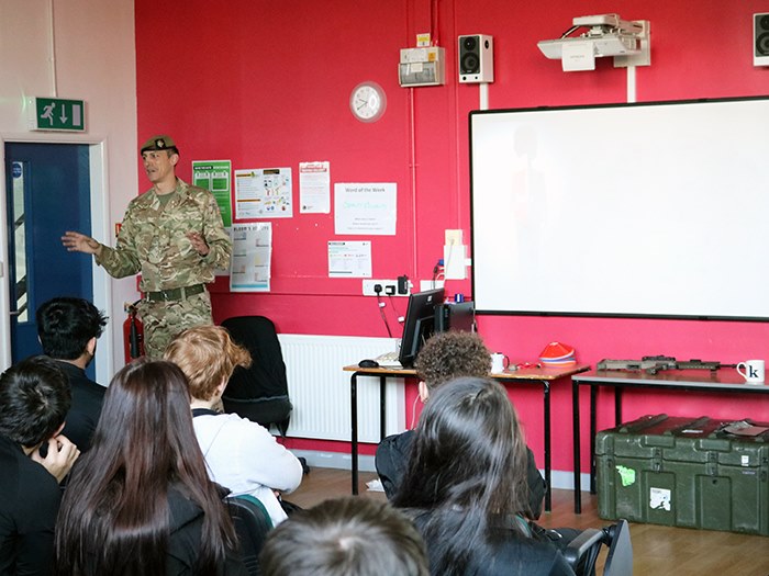 Sgt Pintar presenting to students