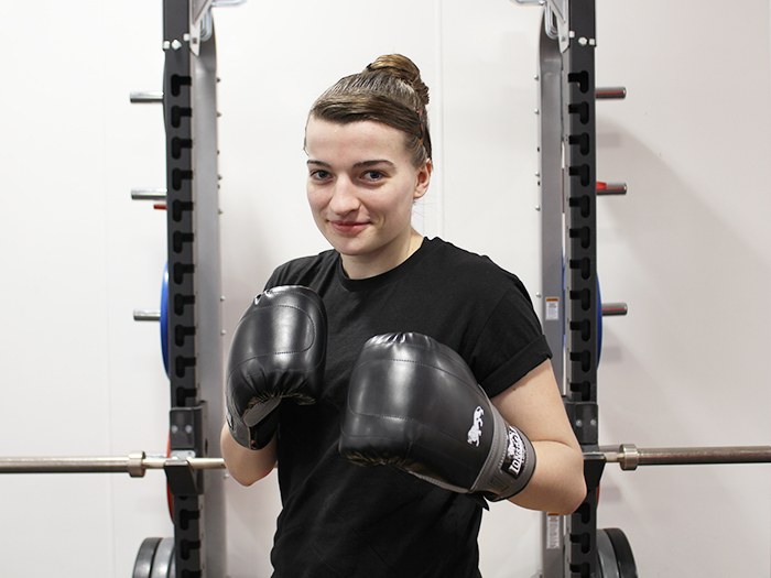 Sports student Jody teaches boxing classes at the college