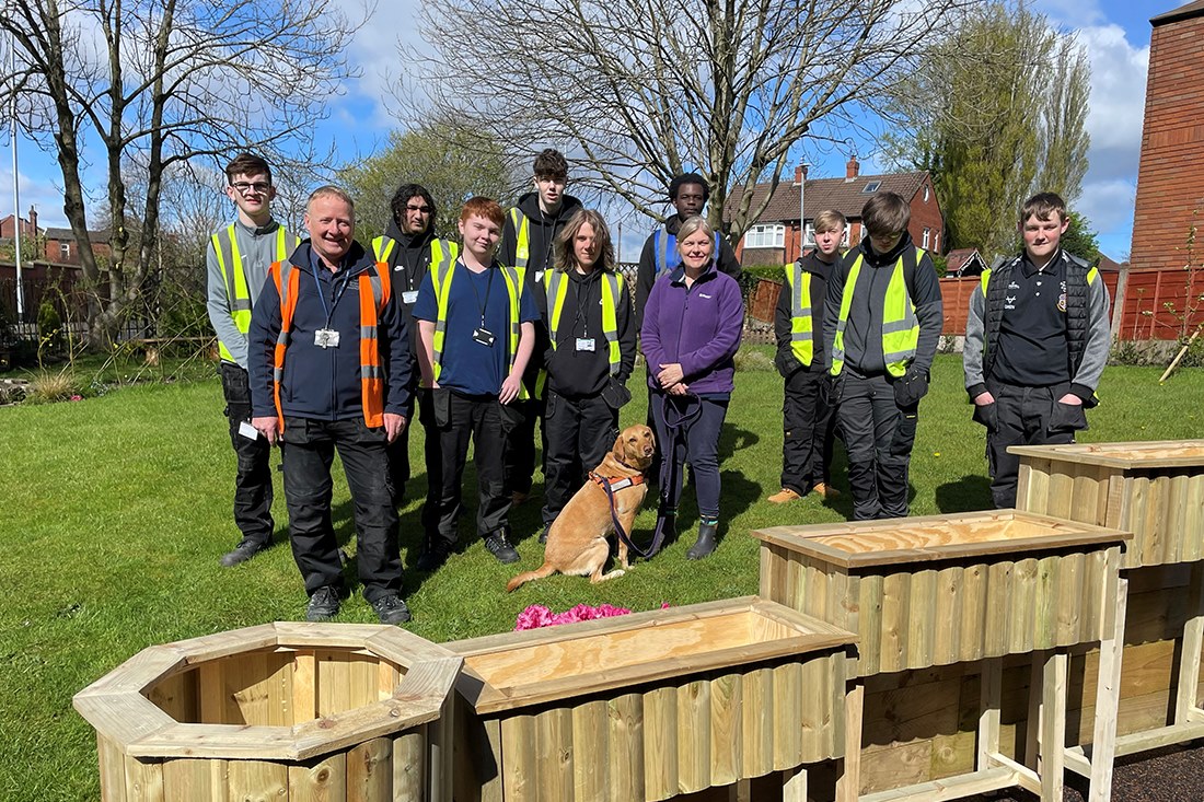 Students with the planters at St Gabriel