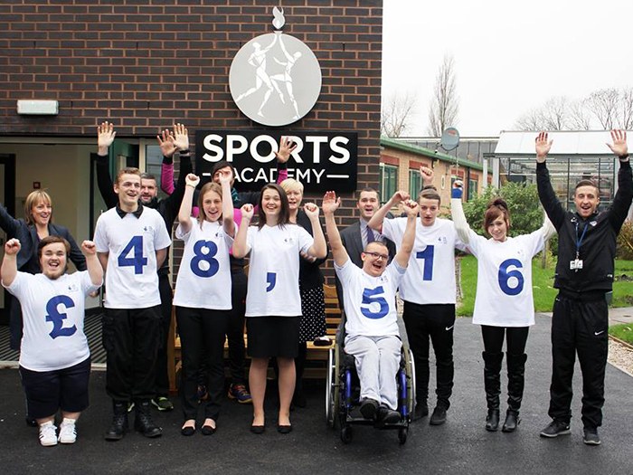 Sport students join Tameside College staff and Sport England Develop Manager, Toby Wood, to celebrate the news. 