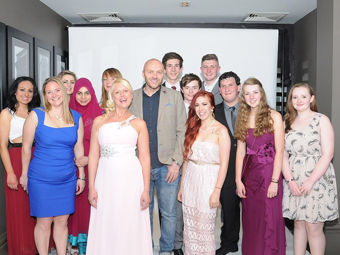 Hospitality Students with Simon Rimmer and college lecturer, Charlotte Rowarth.