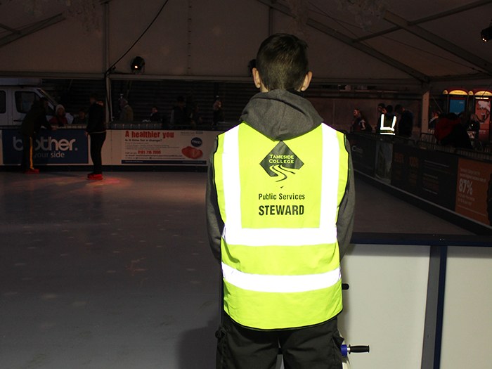 Public Services students help steward at the Tameside Christmas Market and the skating rink.